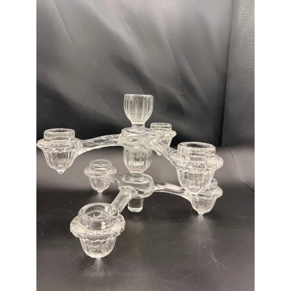 Vintage Cambridge Glass 3 Arm Candelabra Pair Clear Crystal Stackable Set of 2